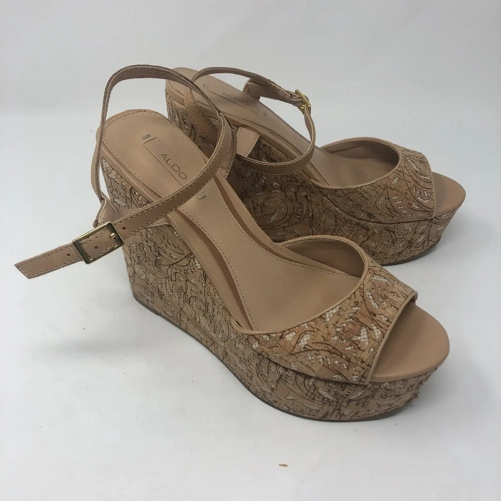 Aldo Tan Platform Wedge Sandals 6